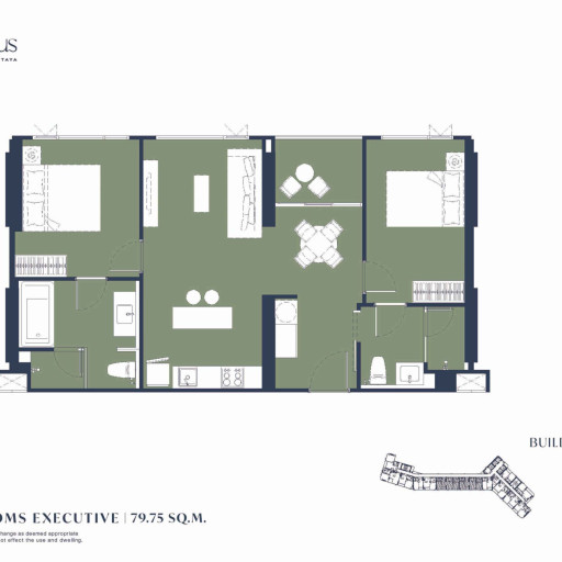 Aquarous Jomtien Pattaya, Двуспальные квартиры - от 79,75 м² до 141,30 м²