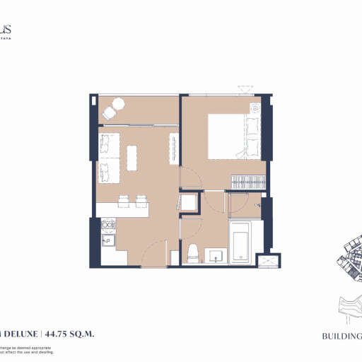 Aquarous Jomtien Pattaya, Односпальные квартиры - от 34,70 м² до 74,85 м²