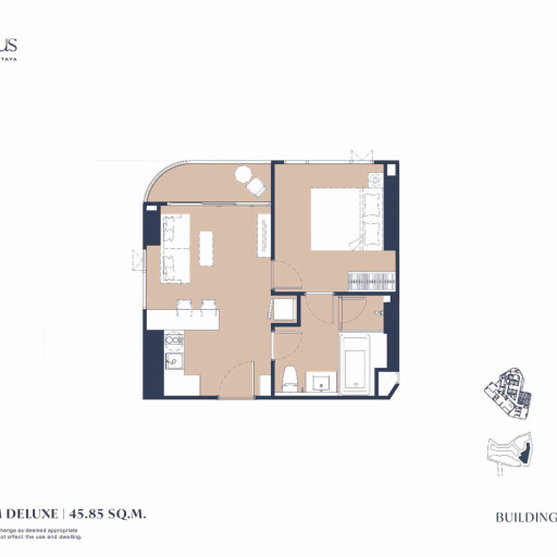 Aquarous Jomtien Pattaya, Односпальные квартиры - от 34,70 м² до 74,85 м²