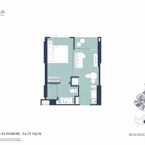 Aquarous Jomtien Pattaya, Односпальные квартиры - от 34,70 м² до 74,85 м²